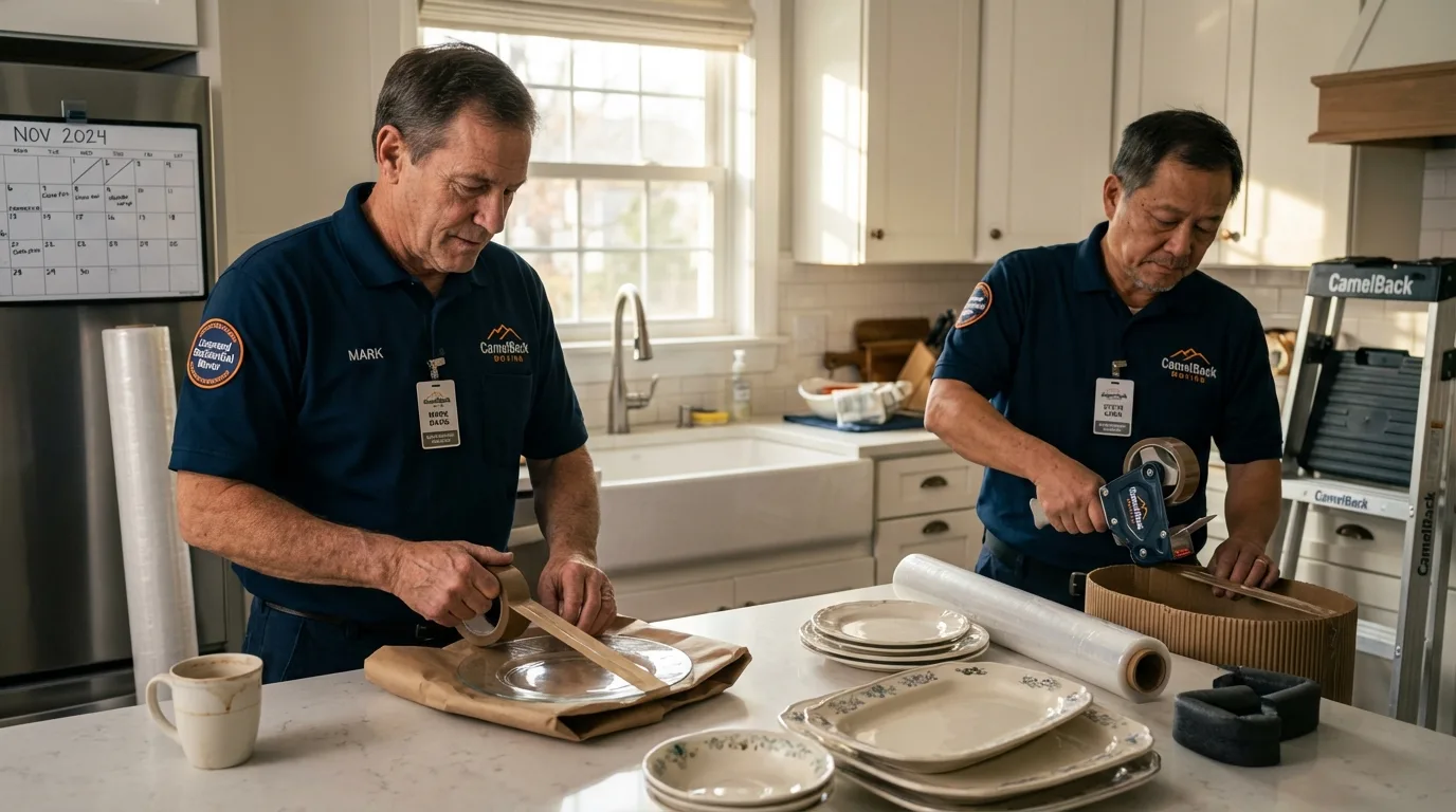 Professional crew packing kitchen dishware in Glenville, WV